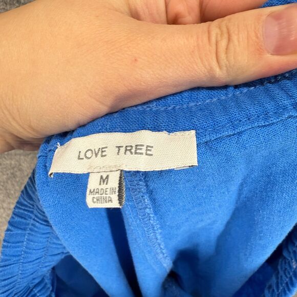 Love Tree Cargo Pants Women M Medium Blue High Rise Linen Drawstring Pockets - Picture 6 of 8